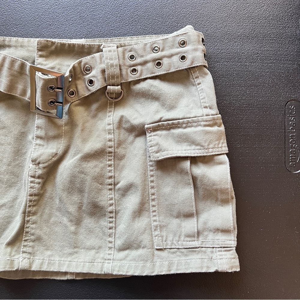 Y2K Cargo Mini Skirt with Belt Khaki Green Low Rise Utility Skirt Size Medium - Picture 4 of 10